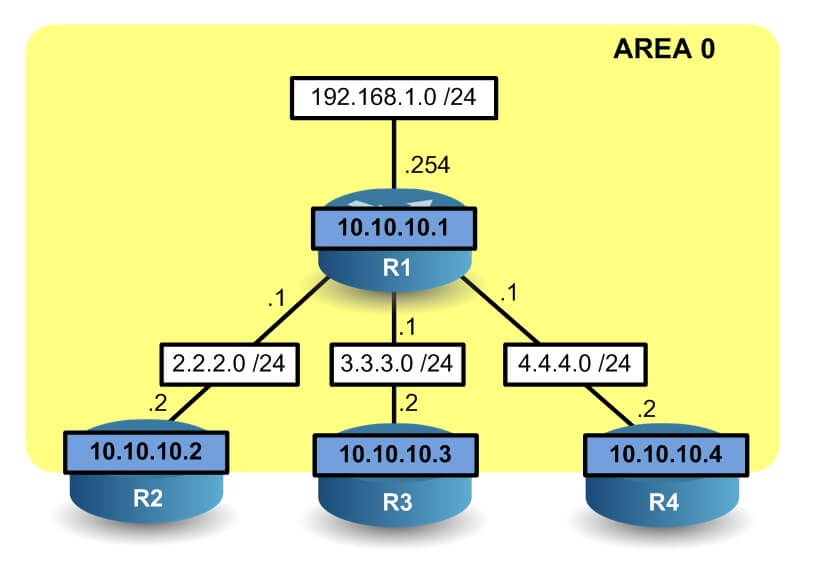 Le routeur R1 à trouvé les routeurs R2, R3 et R4 via la commande network