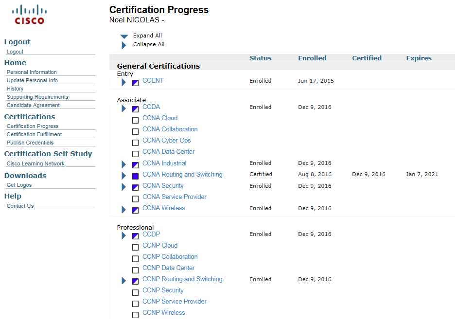 Vous pouvez voir toutes vos certifications